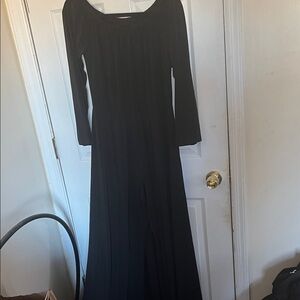 SHEIN Curve Elegant Black Long Sleeve Jumpsuit With Train